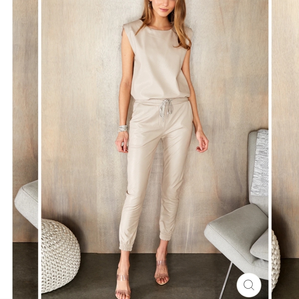 Genuine leather joggers and shirt set